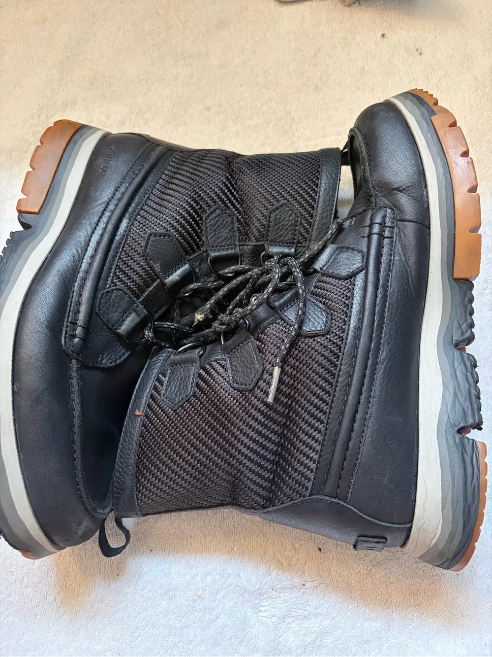 Sorel Kinetic Waterproof Black Leather Lace-Up Boots with Tan Outsole